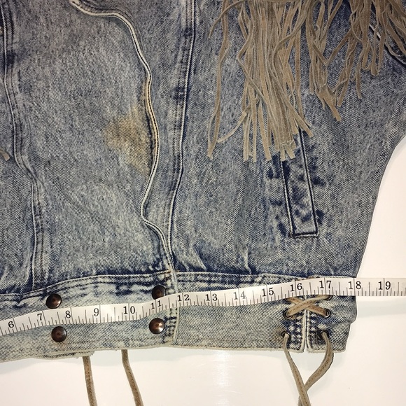 East West Acid Washed Fringed Denim Jacket Vintage Size Medium Distressed - Picture 6 of 14